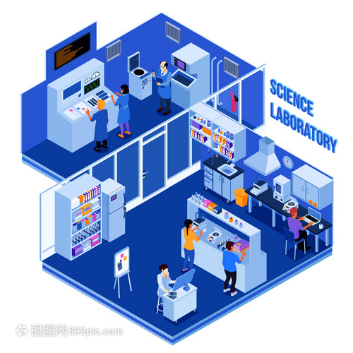 专业设备人员的科学实验室进行理化研究实验等距矢量插图科学实验室等距插图